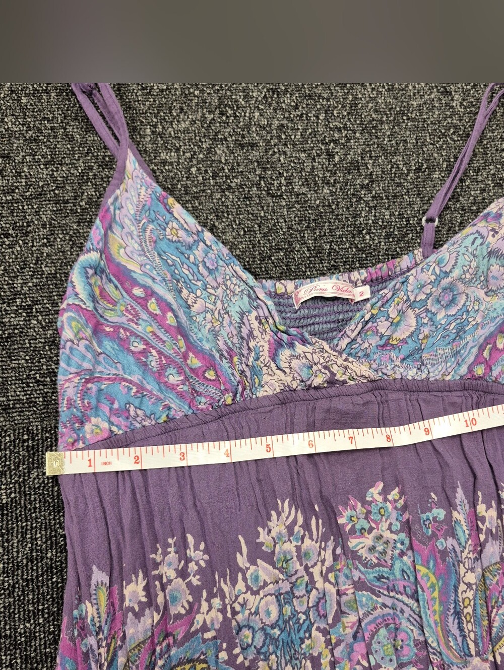 Pura Vida Boho Paisley Cotton Maxi Dress Purple Sun Dress Size 2 - Picture 7 of 11